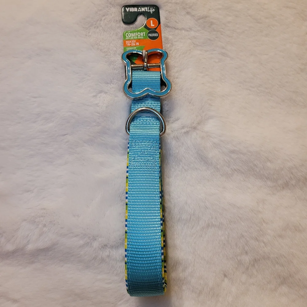 Vibrant Life Comfort Padded Dog Collar Teal Stripe New With Tag Size Large